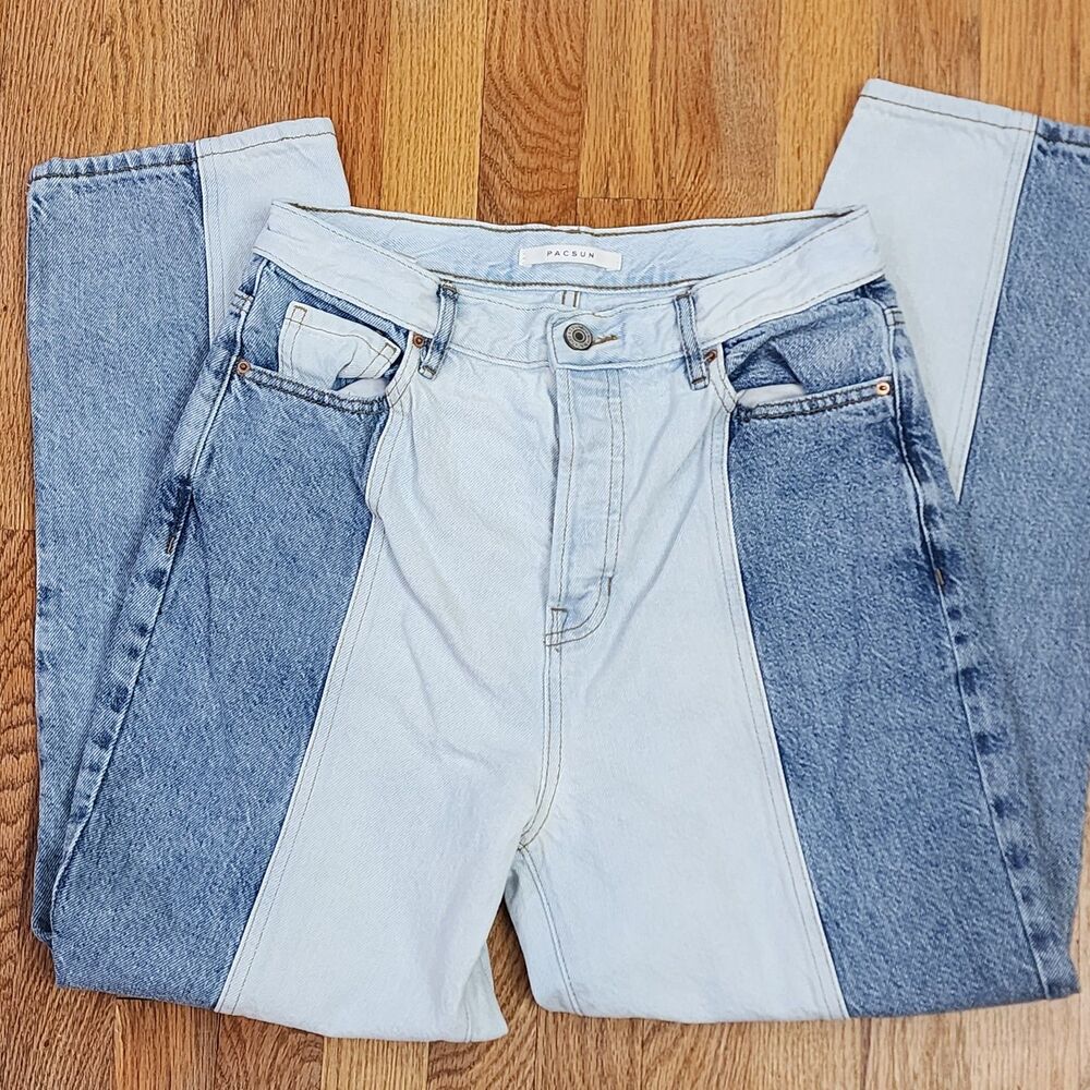 PacSun High Rise Straight Jeans Womens Size 28 Colorblock Denim